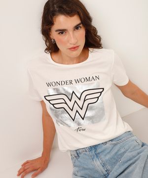 camiseta de algodão mulher maravilha off white