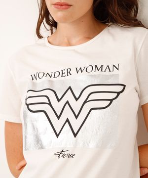 camiseta de algodão mulher maravilha off white