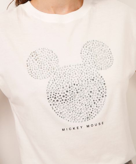 camiseta muscle de algodão mickey com brilhos off white