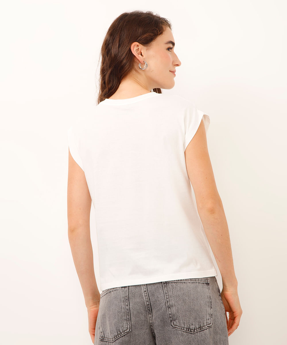 camiseta muscle de algodão mickey com brilhos off white