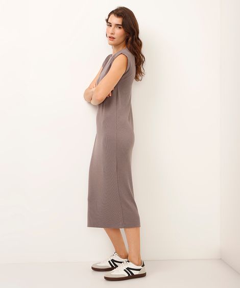 vestido midi feminino muscle tee canelado básico cinza
