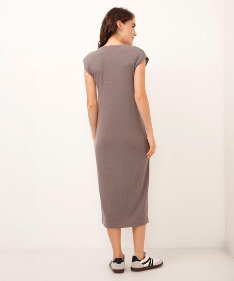 vestido midi feminino muscle tee canelado básico cinza