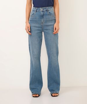 calça flare jeans cintura alta azul