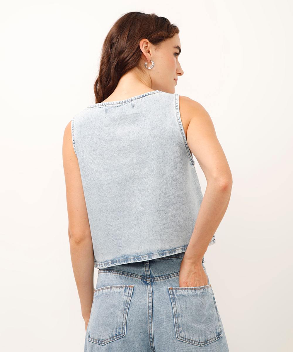 regata jeans com brilhos azul