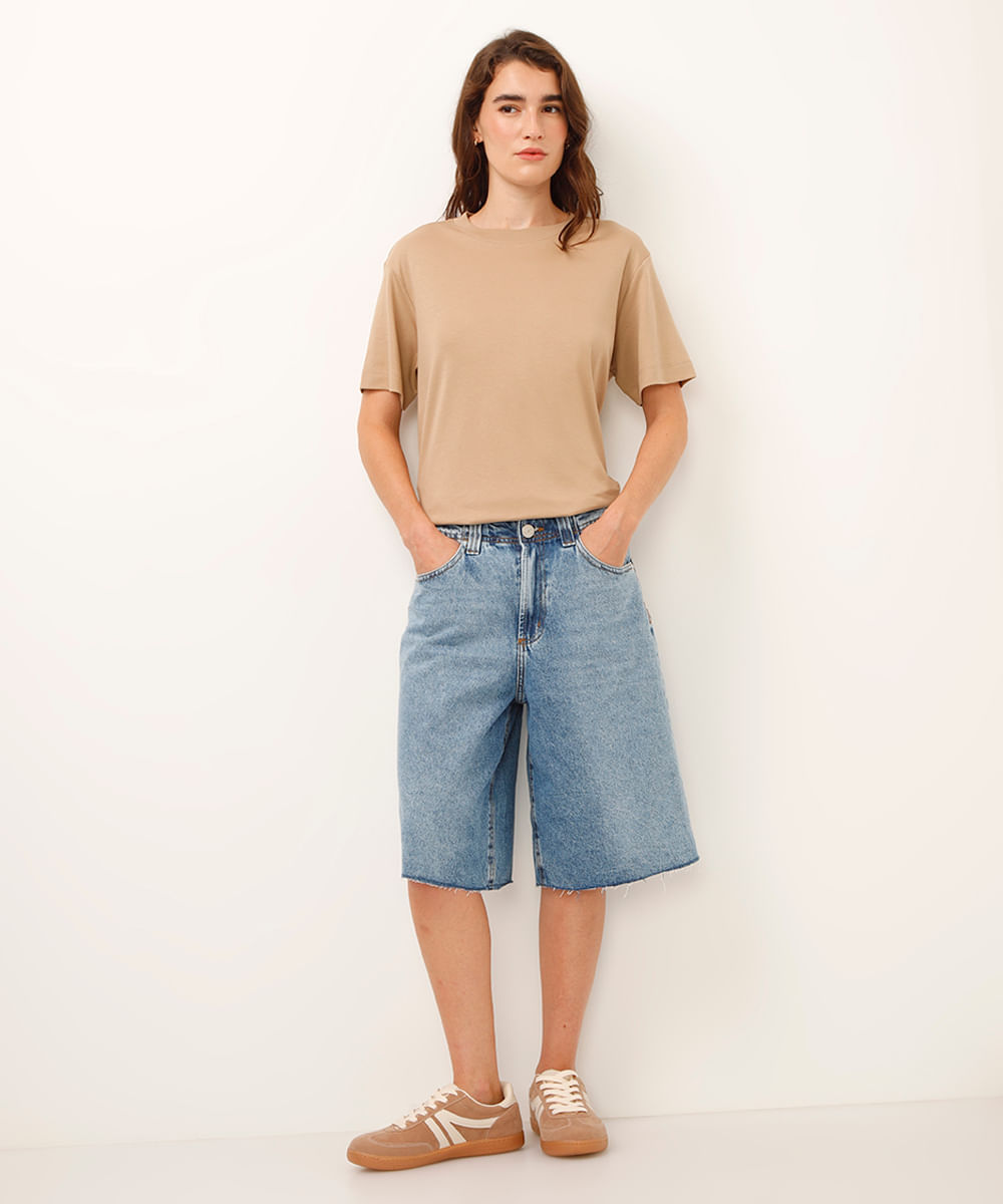 camiseta comfort feminina de algodão peruano interlock bege