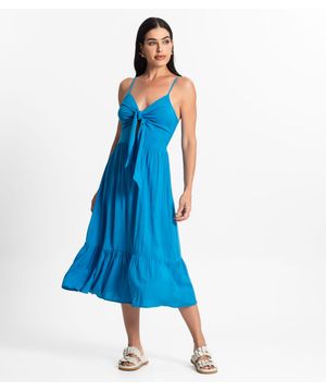 Vestido Longo Feminino Alcinha Com Nó Style Box Azul