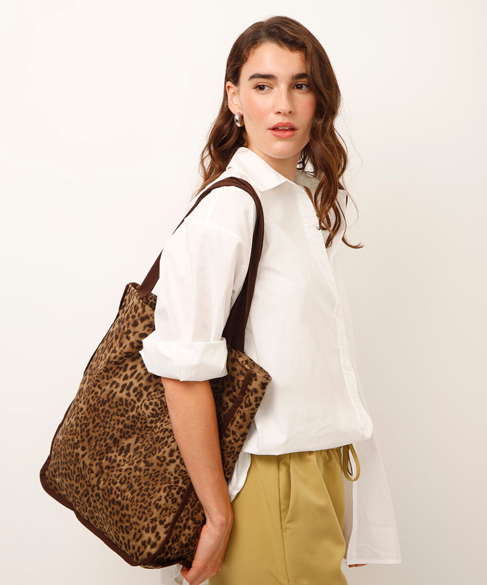 bolsa shopper animal print marrom