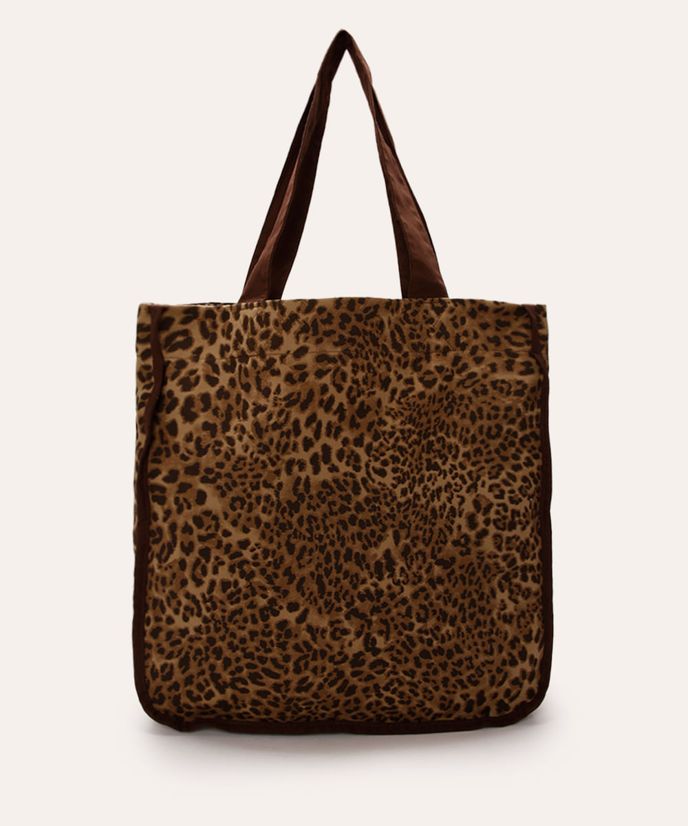 bolsa shopper animal print marrom