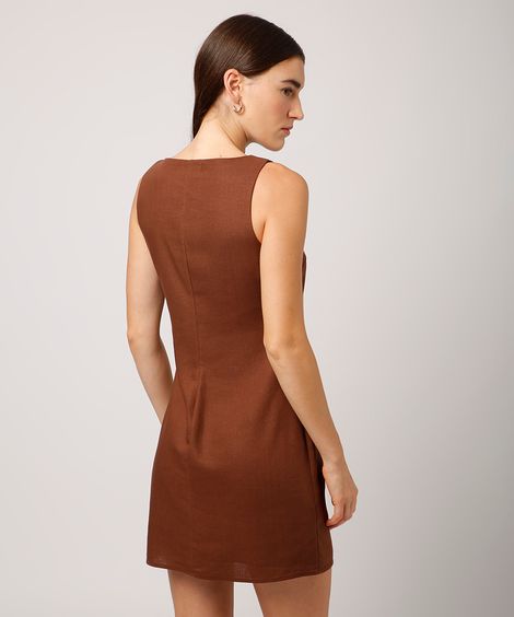 vestido curto com linho mindset marrom