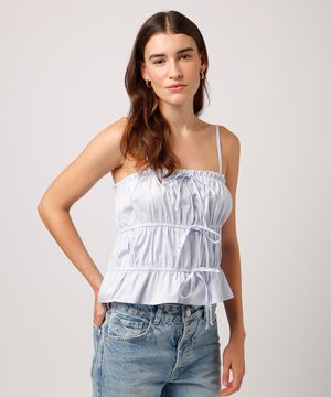 blusa franzida de algodão com laços mindset azul