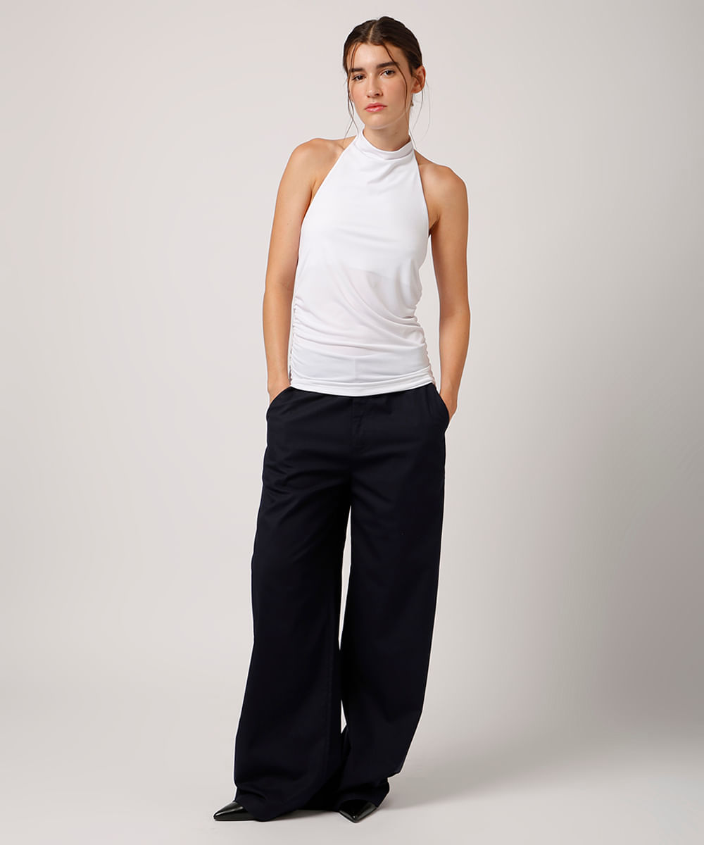 blusa frente única com franzido branca