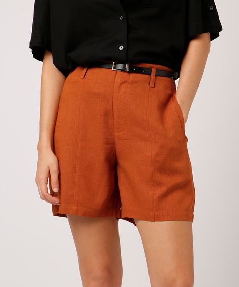 bermuda de alfaiataria com linho e cinto mindset marrom