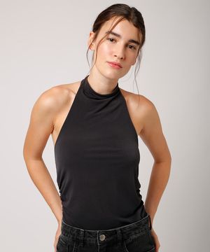 blusa frente única com franzido preta