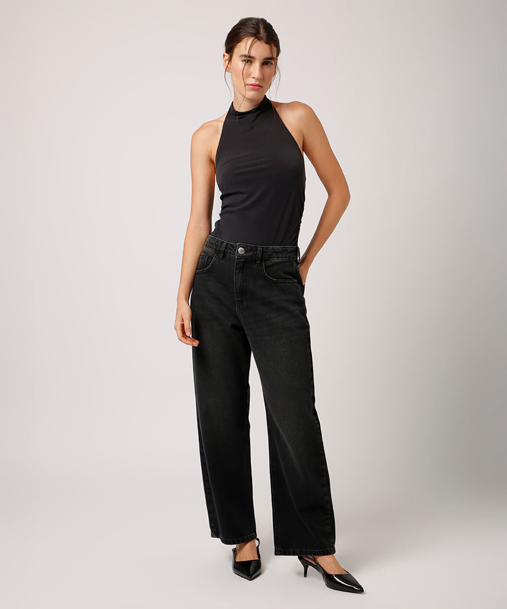 blusa frente única com franzido preta