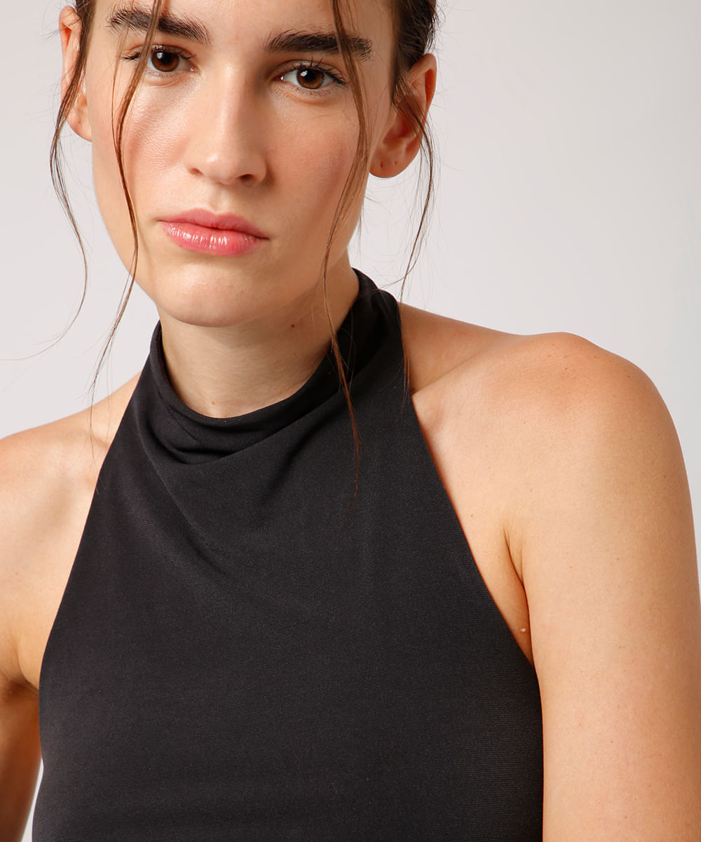 blusa frente única com franzido preta