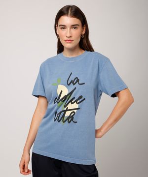 camiseta de algodão la dolce vita mindset azul