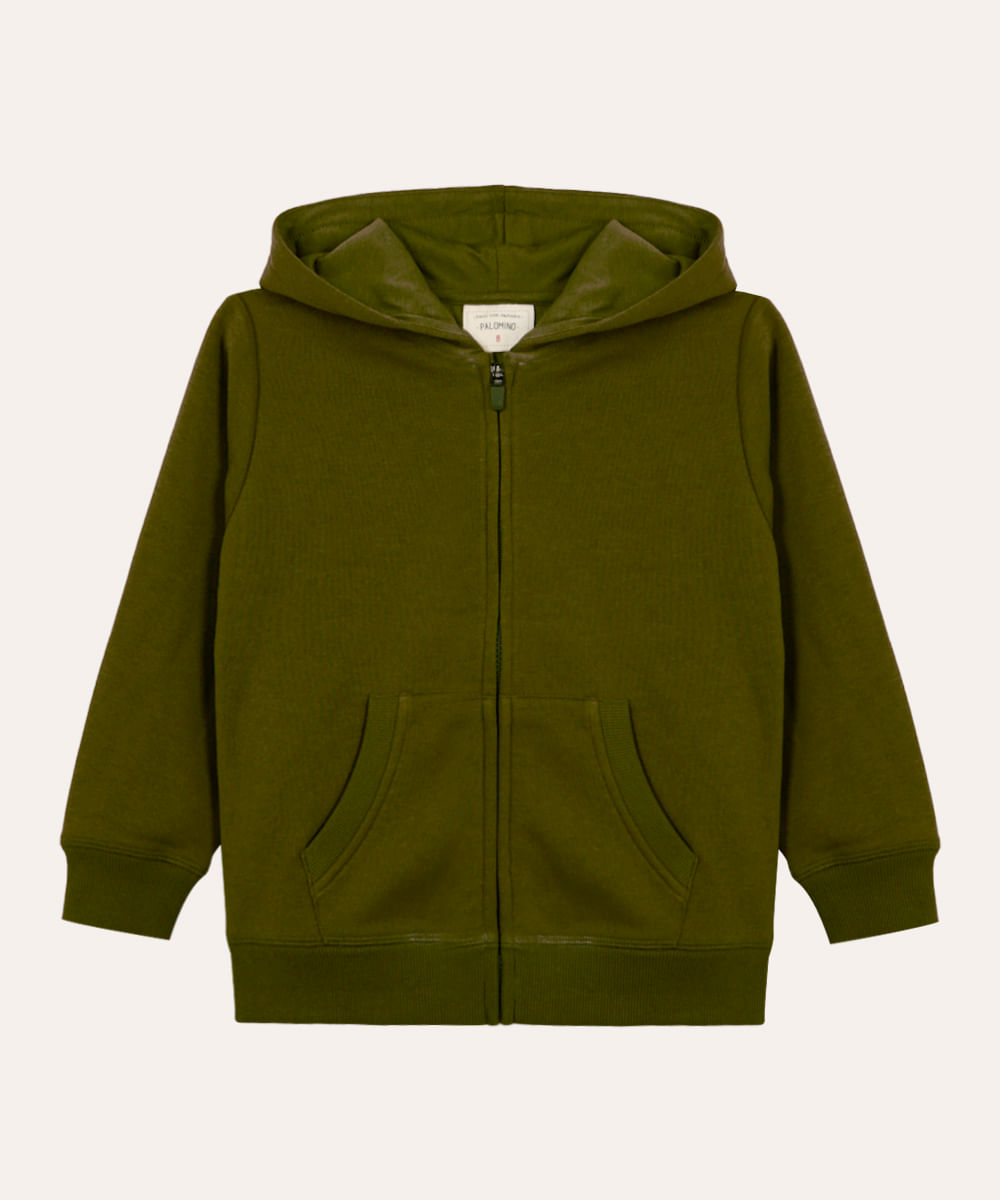blusão infantil de moletom com zíper verde