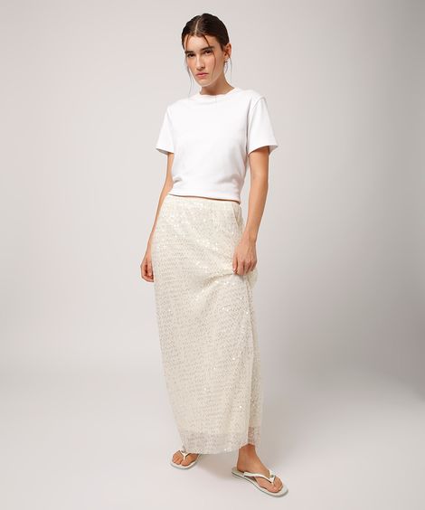 saia longa de tule com paetê mindset off white