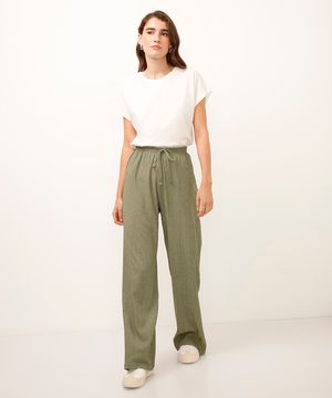 calça pantalona texturizada verde