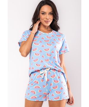 Pijama Short e BlusaMalha Azul Salvatore Fashion