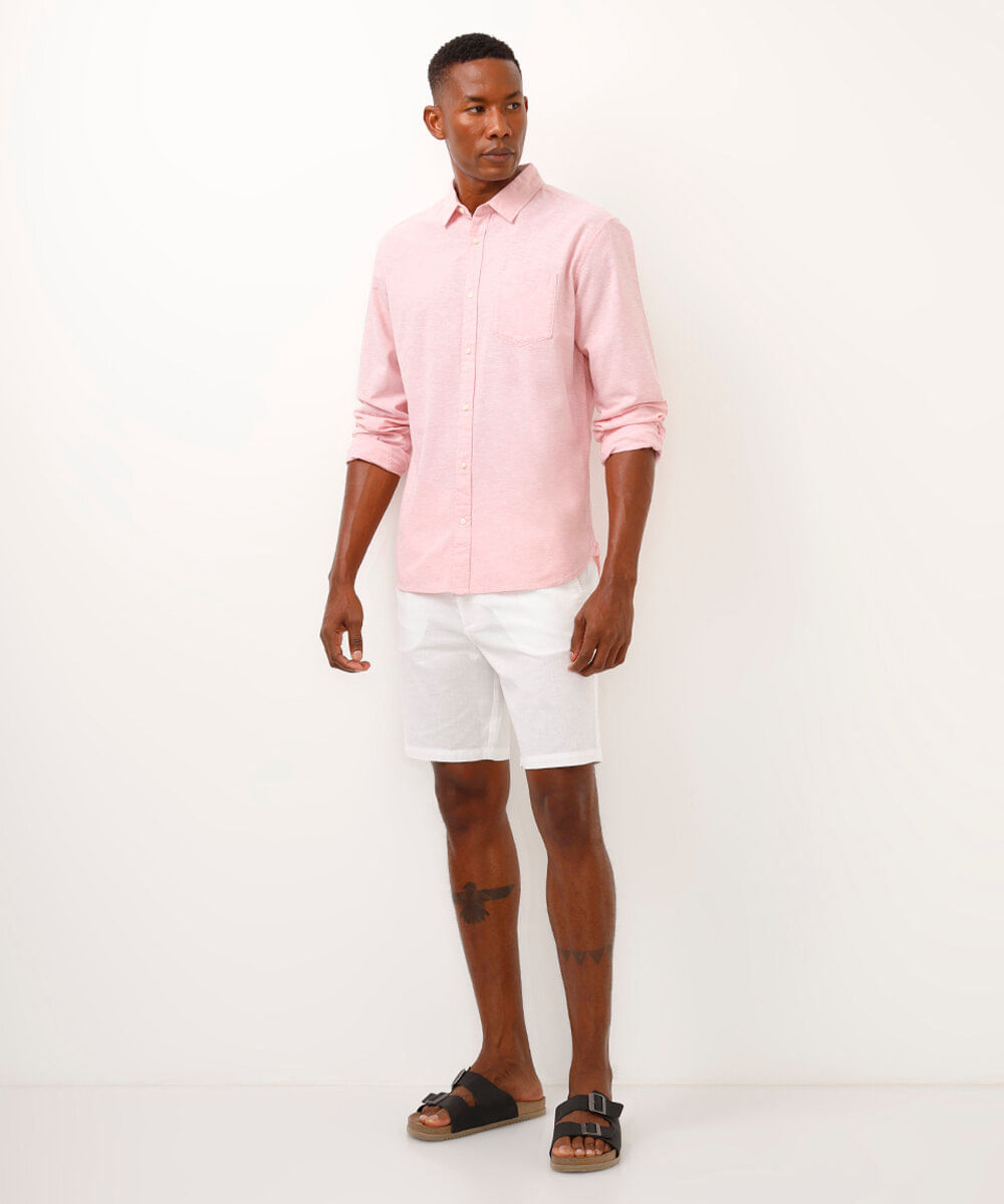 camisa comfort com linho manga longa rosa