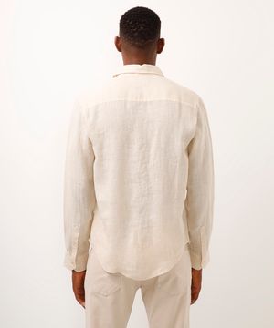 camisa comfort de linho manga longa bege
