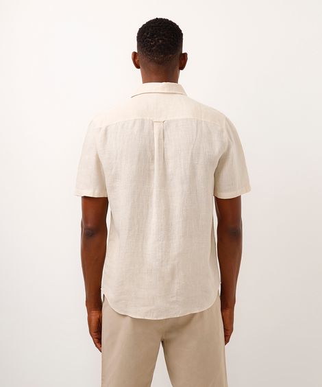 camisa de linho manga curta bege