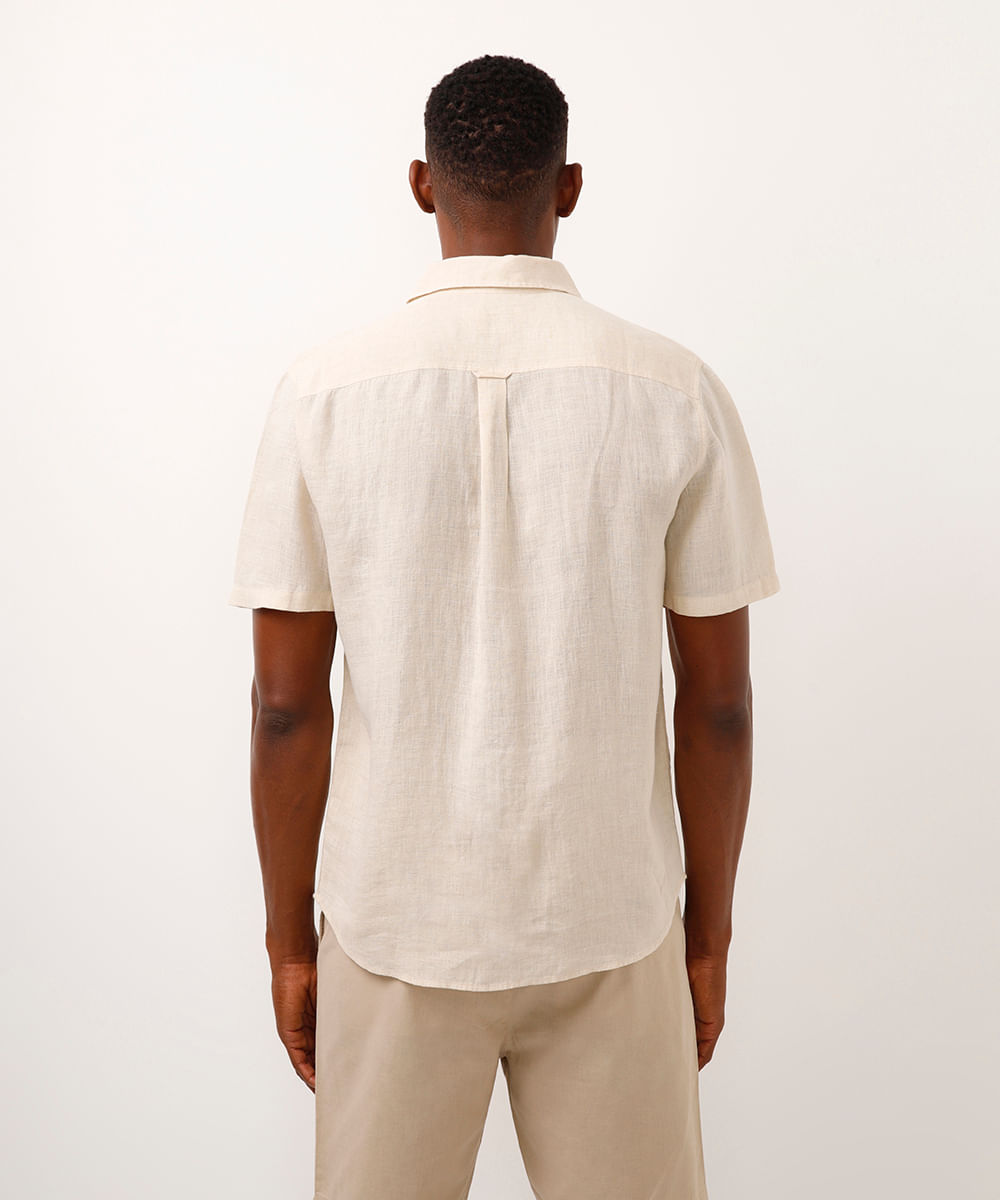 camisa de linho manga curta bege