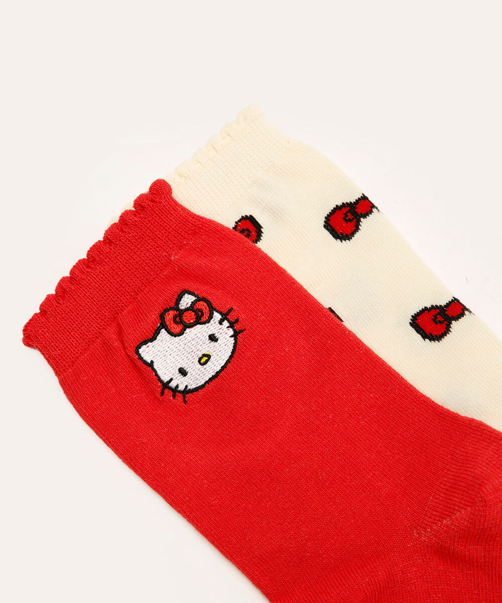 kit de 2 meias hello kitty com necessaire colorida