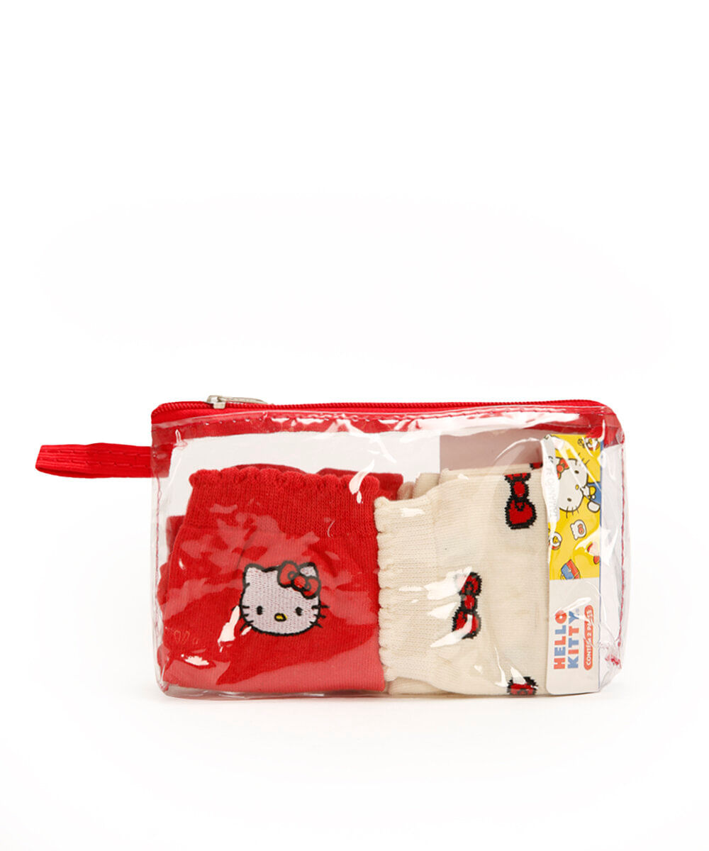 kit de 2 meias hello kitty com necessaire colorida