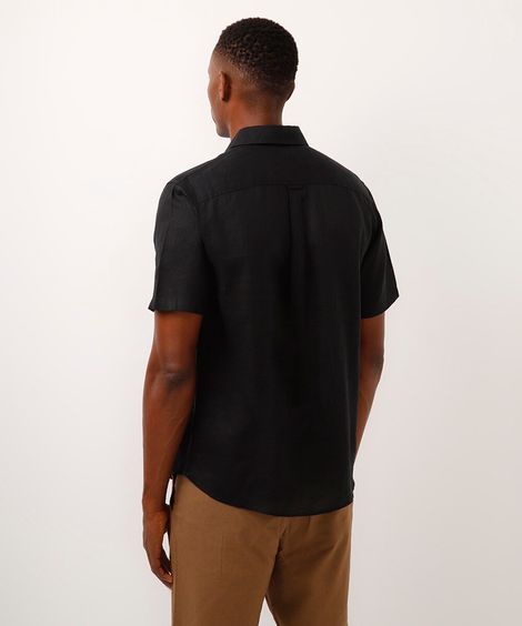 camisa de linho manga curta preta