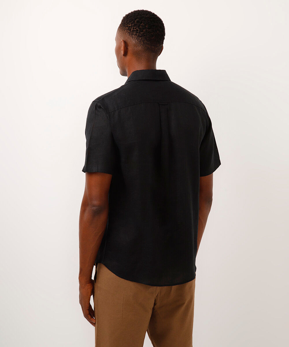 camisa de linho manga curta preta
