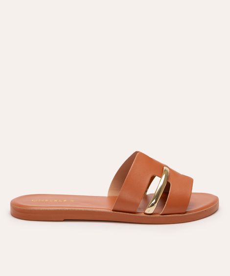 rasteirinha tira metalizada com recorte oneself marrom