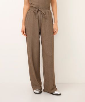 calça pantalona texturizada marrom