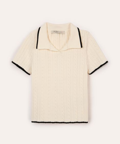 polo infantil de tricot manga curta off white