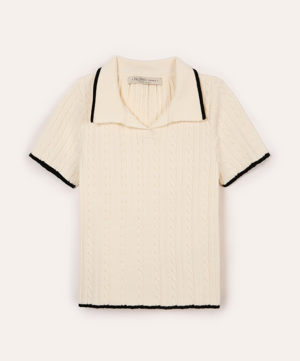 polo infantil de tricot manga curta off white