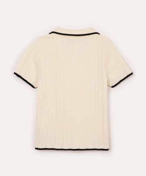 polo infantil de tricot manga curta off white