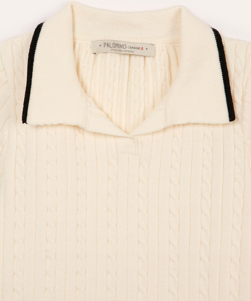 polo infantil de tricot manga curta off white