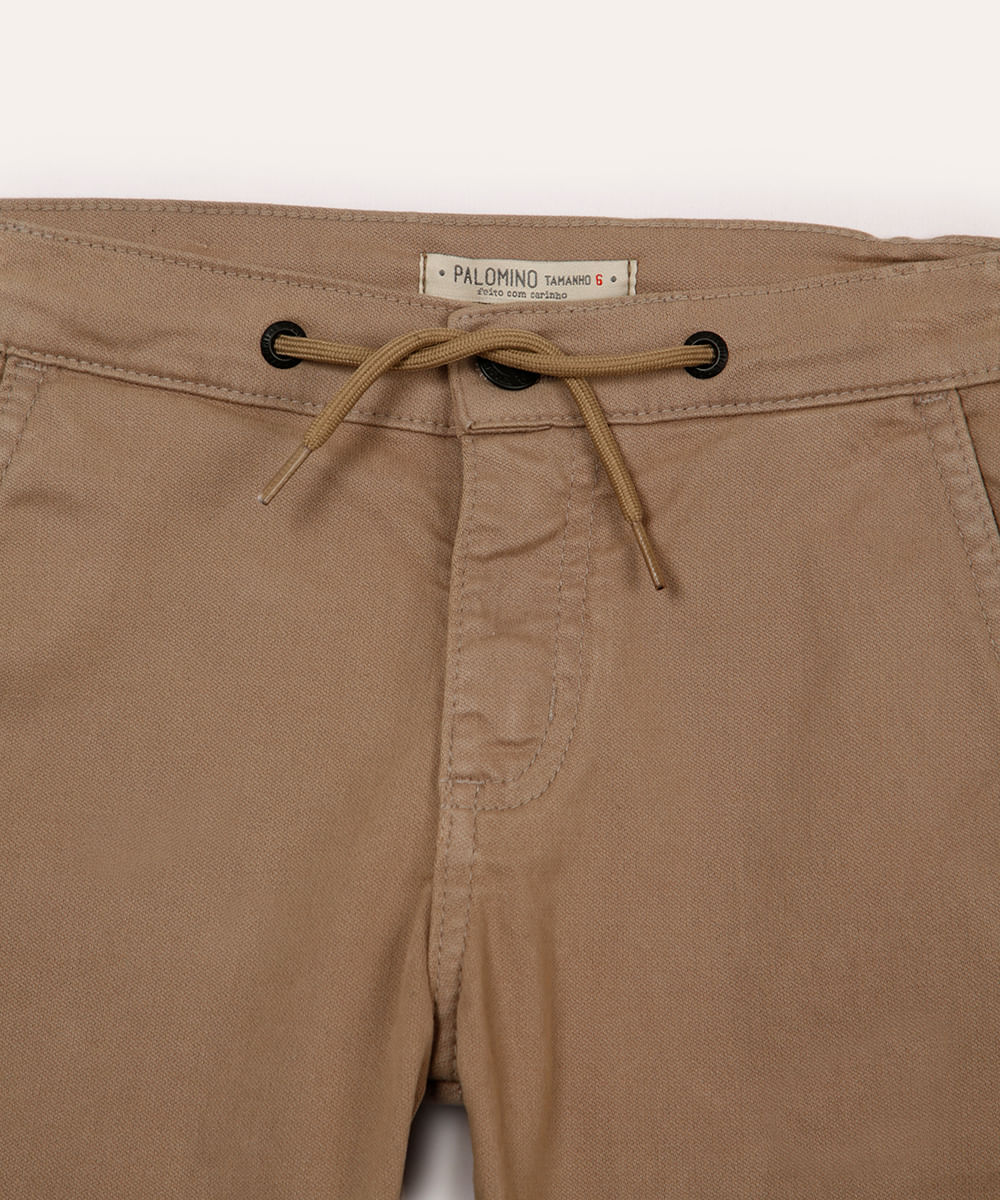 calça de sarja infantil com cordão bege