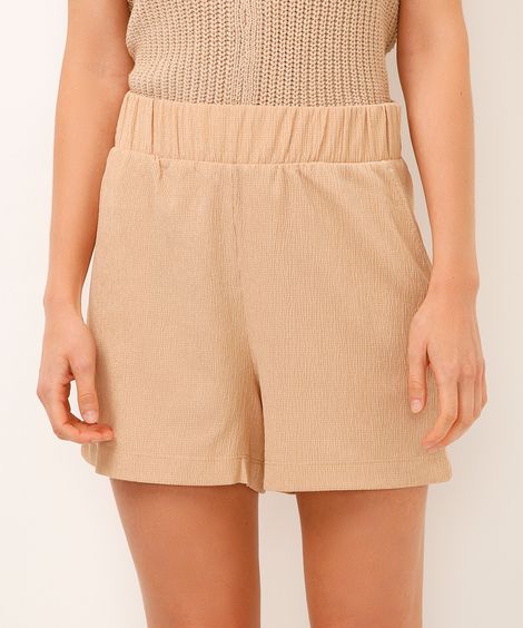 short curto cós com elástico texturizado bege