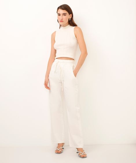 calça reta de sarja sawary off white