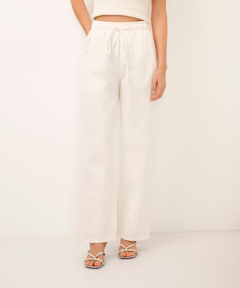 calça reta de sarja sawary off white