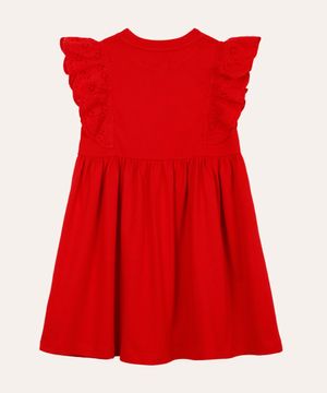 vestido curto infantil com laise floral vermelho