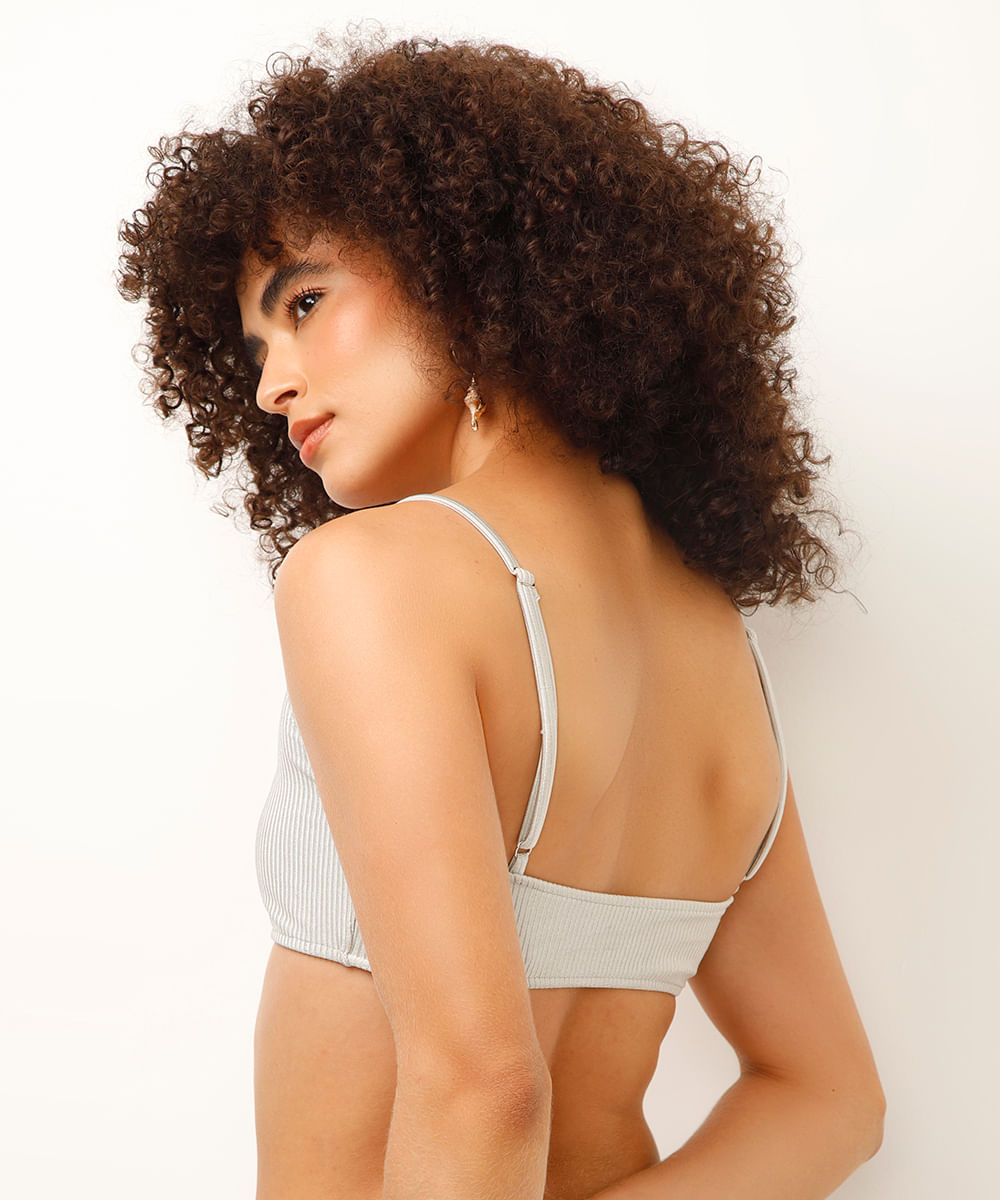 biquíni top faixa canelado prateado