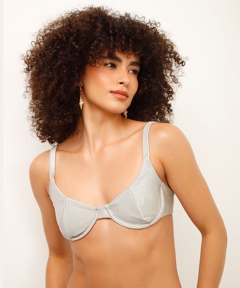 biquíni top meia taça sem bojo canelado prateado