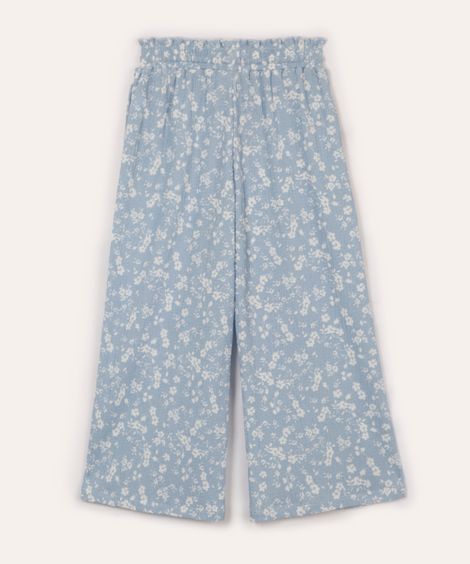 calça infantil texturizada floral azul