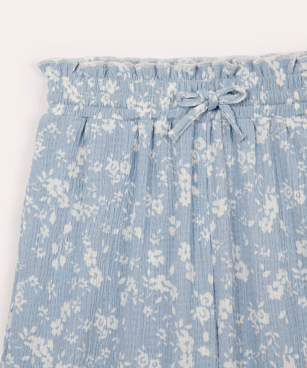 calça infantil texturizada floral azul