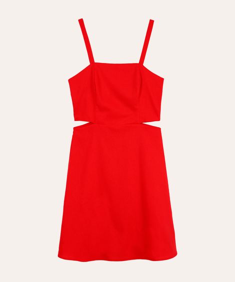 vestido com linho curto recortes juvenil vermelho