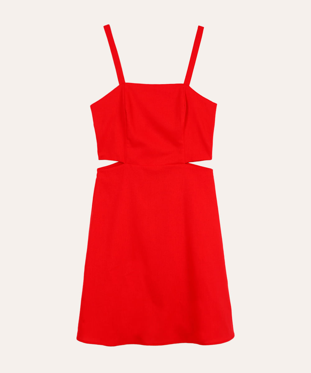 vestido com linho curto recortes juvenil vermelho