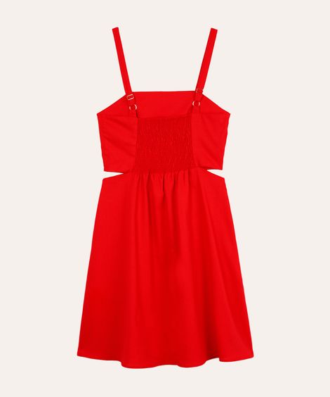 vestido com linho curto recortes juvenil vermelho